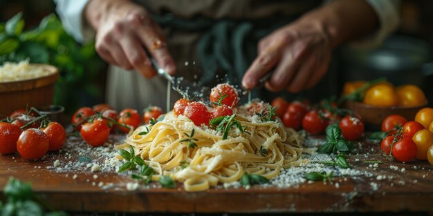 写真 クラシックなパスタ 料理の背景 ダイエットと食事のコンセプト