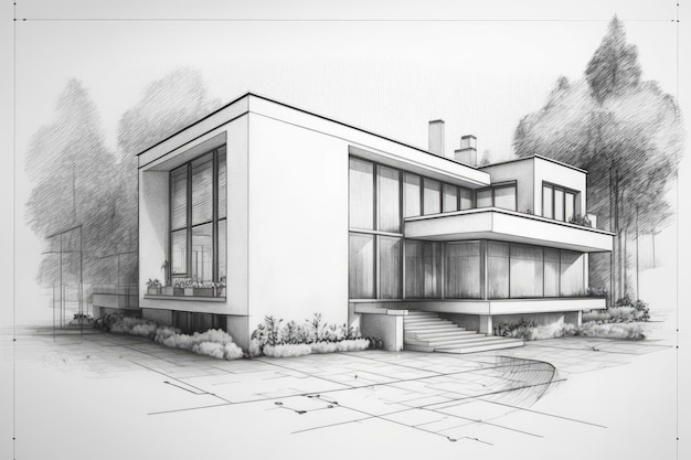 bitfloorsghost: black and white, a minimalist house, white background, pencil  drawing, detailed, alli koch, simple, clean, line art, minimalist, artfully  traced