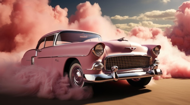 Classic pink car in pink style