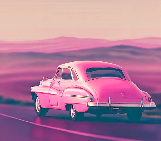 Photo classic pink car with pink background