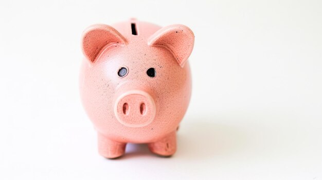 Classic pink piggy bank standing against a clean white backdrop generative ai