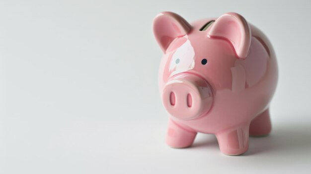 Classic pink piggy bank standing against a clean white backdrop generative ai