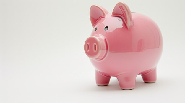 Classic pink piggy bank standing against a clean white backdrop generative ai