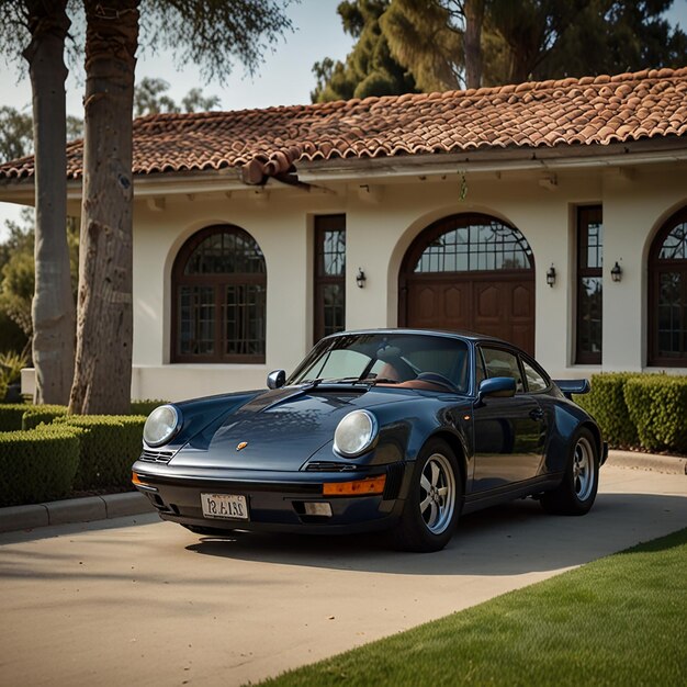 Photo classic porsche at 80s california mansion