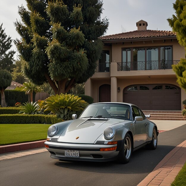 Foto porsche classica nella villa californiana degli anni '80