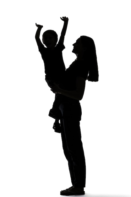 Classic portrait silhouette of mom and child