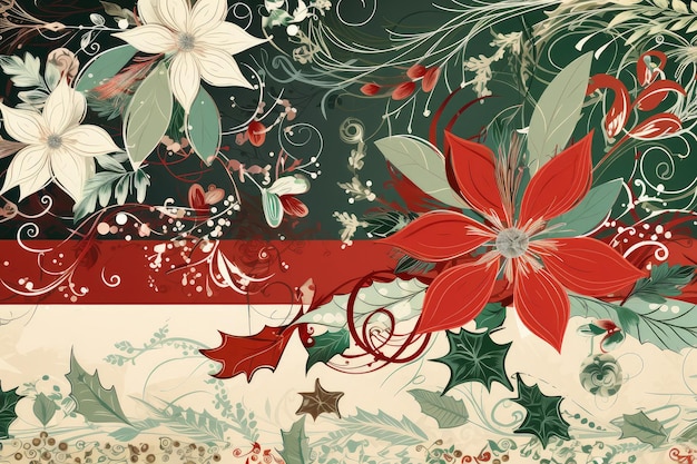 Classic red and green christmas border with contemporary design elements
