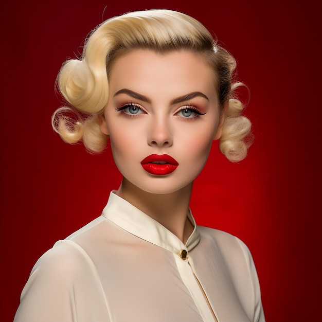 A classic red lip perfectly lined and filled with an elegant vintage aesthetic