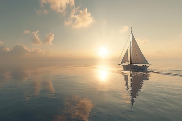 Classic sailboat gliding on calm sunlit waters oct