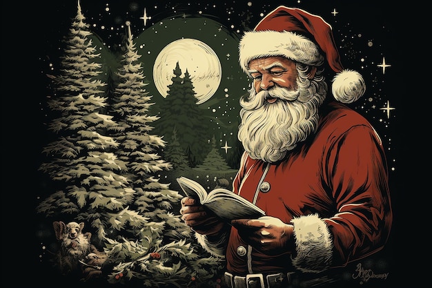 古典的なサンタ読書クリスマスリストの壁紙