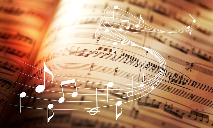 Photo classic sheets with music notes sign