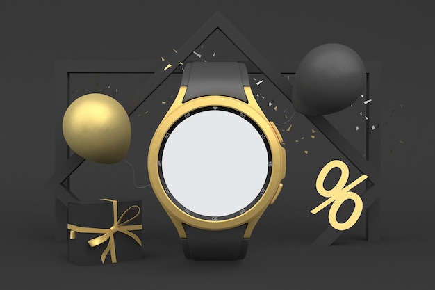 Classic Smart Watch Front Side In Black Friday Themed Background