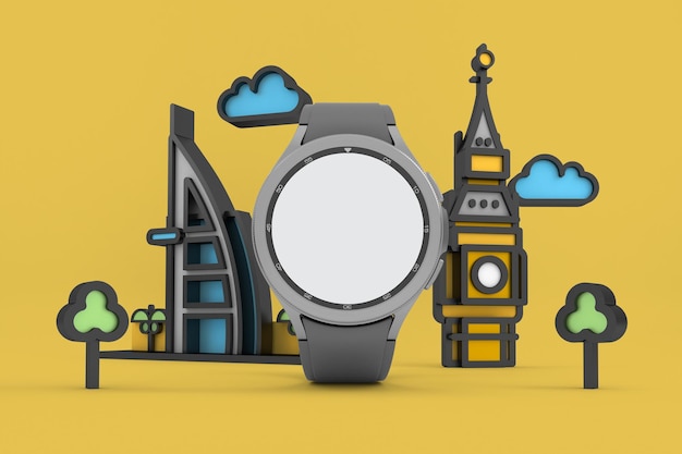 Classic Smart Watch Travel Front Side In Yellow Background
