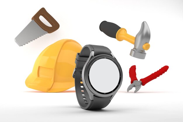 Classic Smart Watch With Tools Perspective Side In White Background