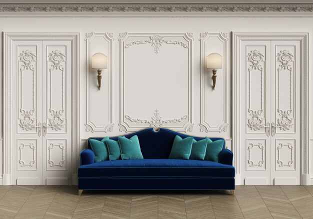 Classic sofa in classic interior with copy space