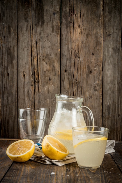 Classic sour and sweet homemade lemonade drink, summer cold iced beverage