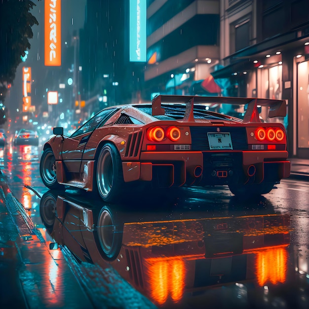 Classic sports car in Tokyo city streets illustration