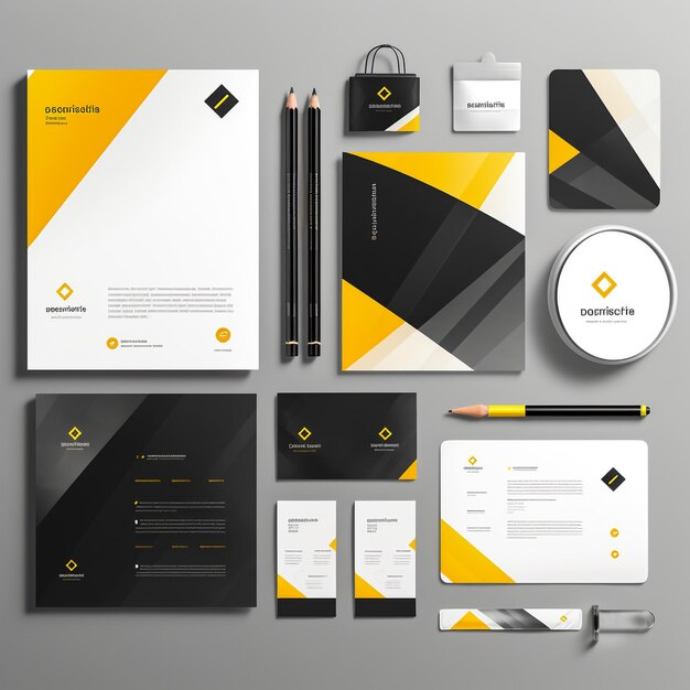 Classic stationery template design with black and orange square elements Documentation for business