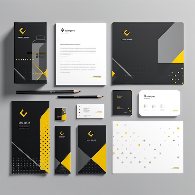 Classic stationery template design with black and orange square elements Documentation for business