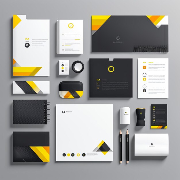 Classic stationery template design with black and orange square elements Documentation for business