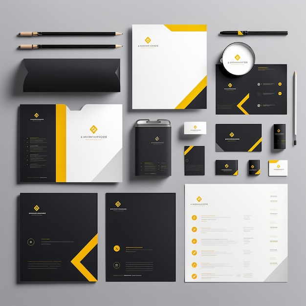 Classic stationery template design with black and orange square elements documentation for business