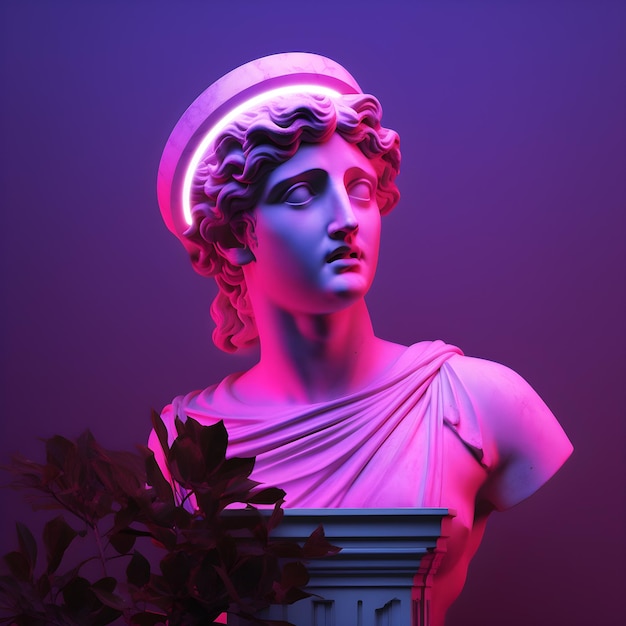 古典的な彫像の背景コンセプト Vaporwave スタイルの背景 古典的な彫刻の色の歪み