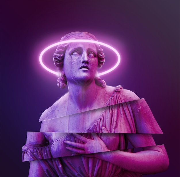 Классическая концепция фона статуи Фон в стиле Vaporwave Классическая скульптура с искажением