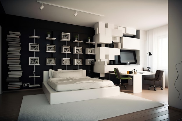 Classic style bedroom interior with modern bed in luxury house AI generated