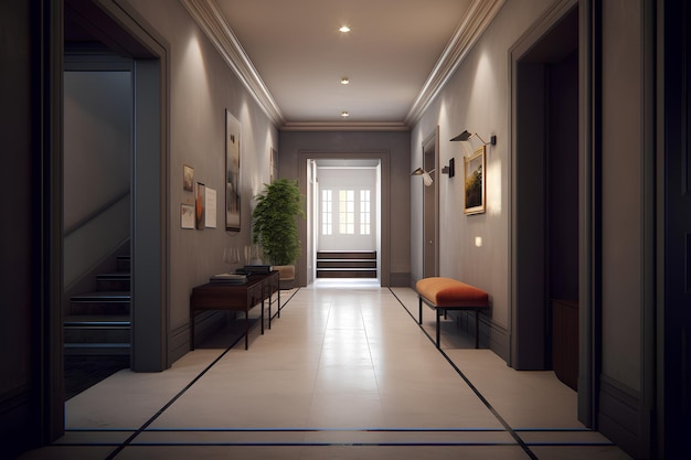 Classic style hallway interior in luxury house Generative AI content