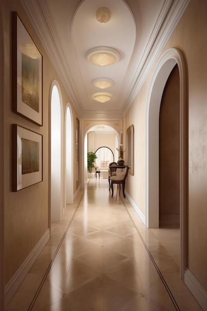 Classic style hallway interior in luxury house Generative AI content