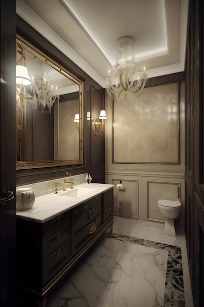 Classic style interior of bathroom in luxury house Generative AI