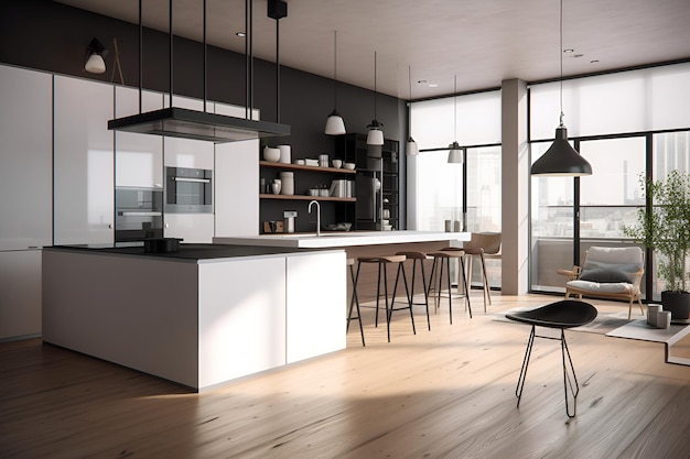 AI が生成した高級住宅のクラシックなスタイルのキッチン インテリア