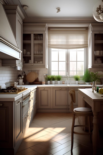 Classic style kitchen interior in luxury house Generative AI content