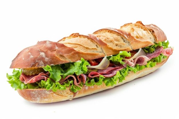 Photo classic sub sandwich with meat lettuce and cheese