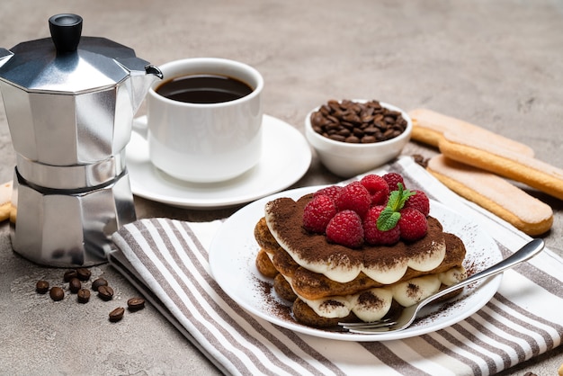 Classic tiramisu dessert with berries