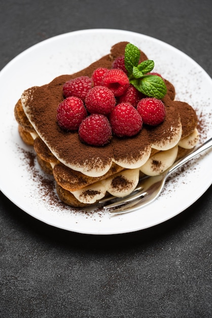 Classic tiramisu dessert with berries