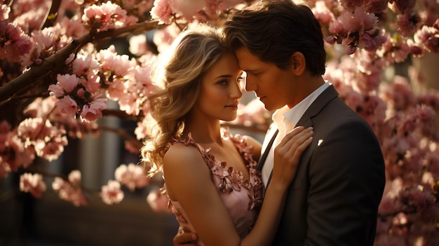 Classic traditional wedding lover in a flower park