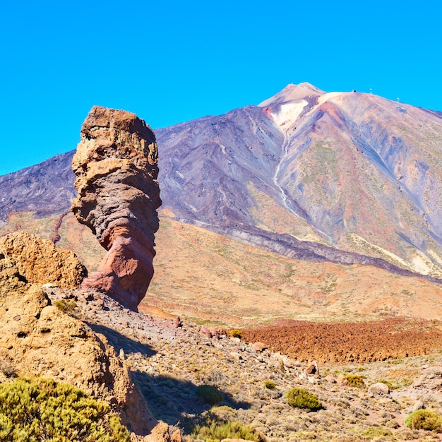 Classic view of The Teide and The Cinchado rock in Tenerife, The Canaries