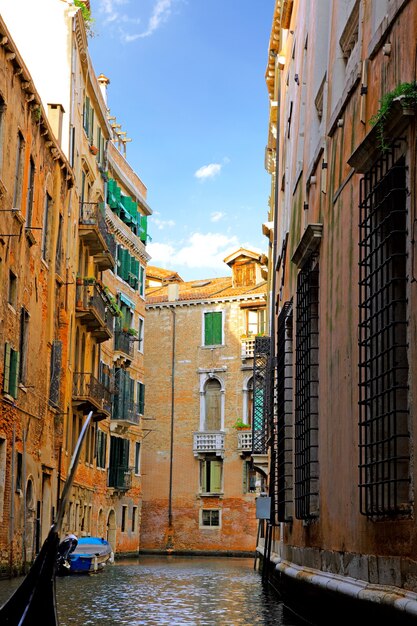 Classic view of Venice with canal and old buildings, Italy