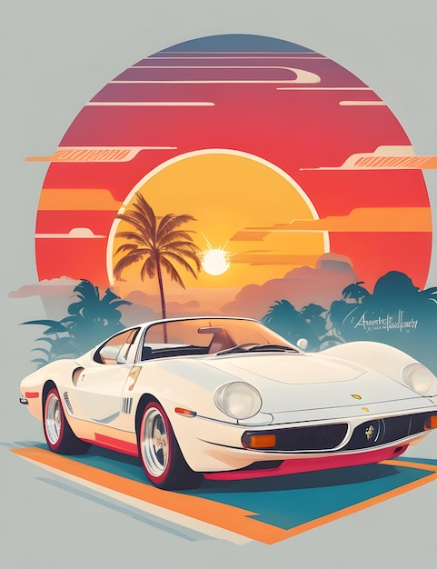 Photo classic vintage car vector classic car on the summer beach ai generated