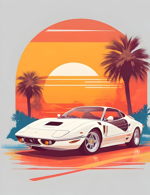 Photo classic vintage car vector classic car on the summer beach ai generated