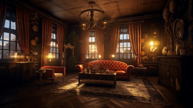 classic vintage house interior night