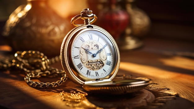 classic vintage pocket watch on the table