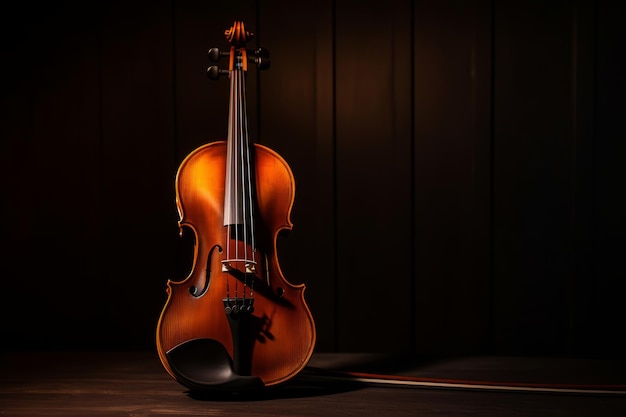 Classic violin and bow on dark background Generative AI illustration