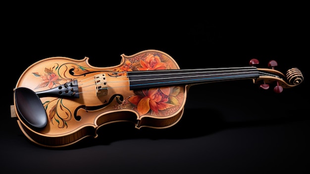 Classic violin with flower painting on the body AI generated image