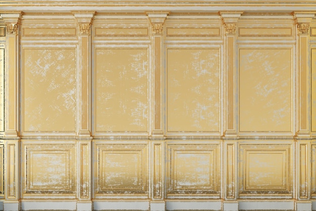 Foto parete classica di vecchi pannelli di stucco d'oro dipinta