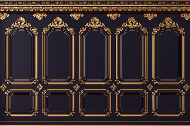 Classic wall of white and gold wood panels