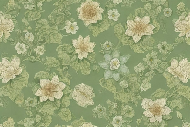 Classic wallpaper seamless vintage flower pattern on green background