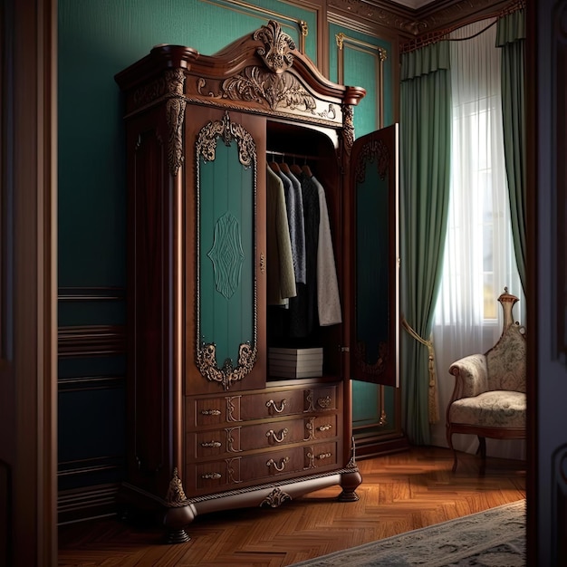 Photo classic wardrobe in the living room vintage style