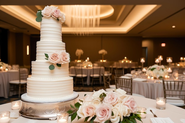 Classic Wedding Cake White Frosting and Beautiful Floral Accents